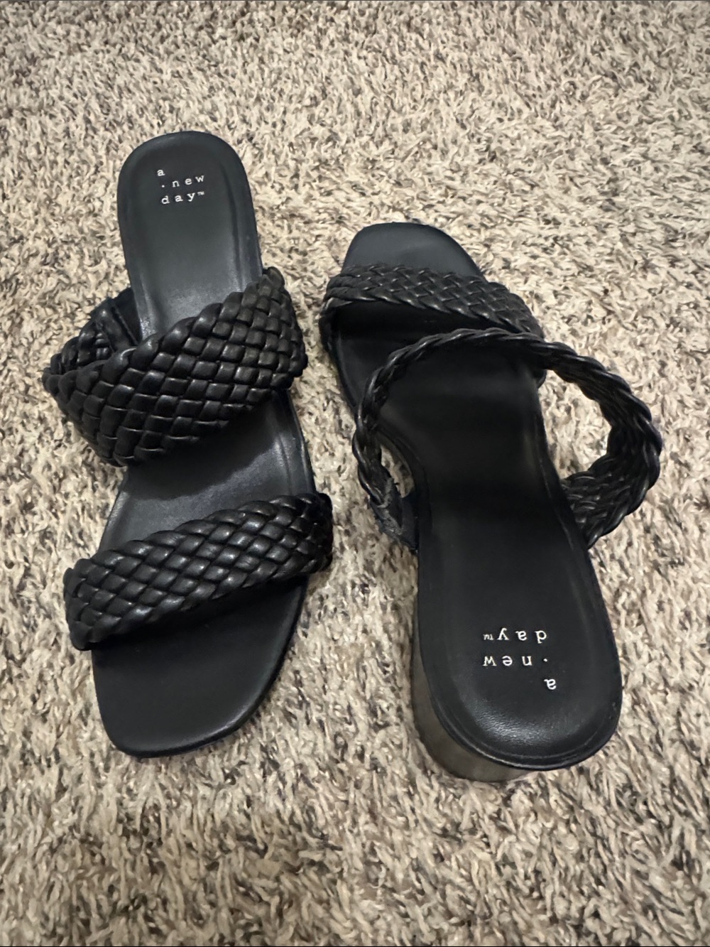 a new day Black Braided Double-Strap Slide Mules
